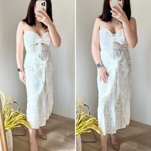Johanna Ortiz White Alas de Angel Strapless Sweetheart Lace Eyelet Bow Dress US2